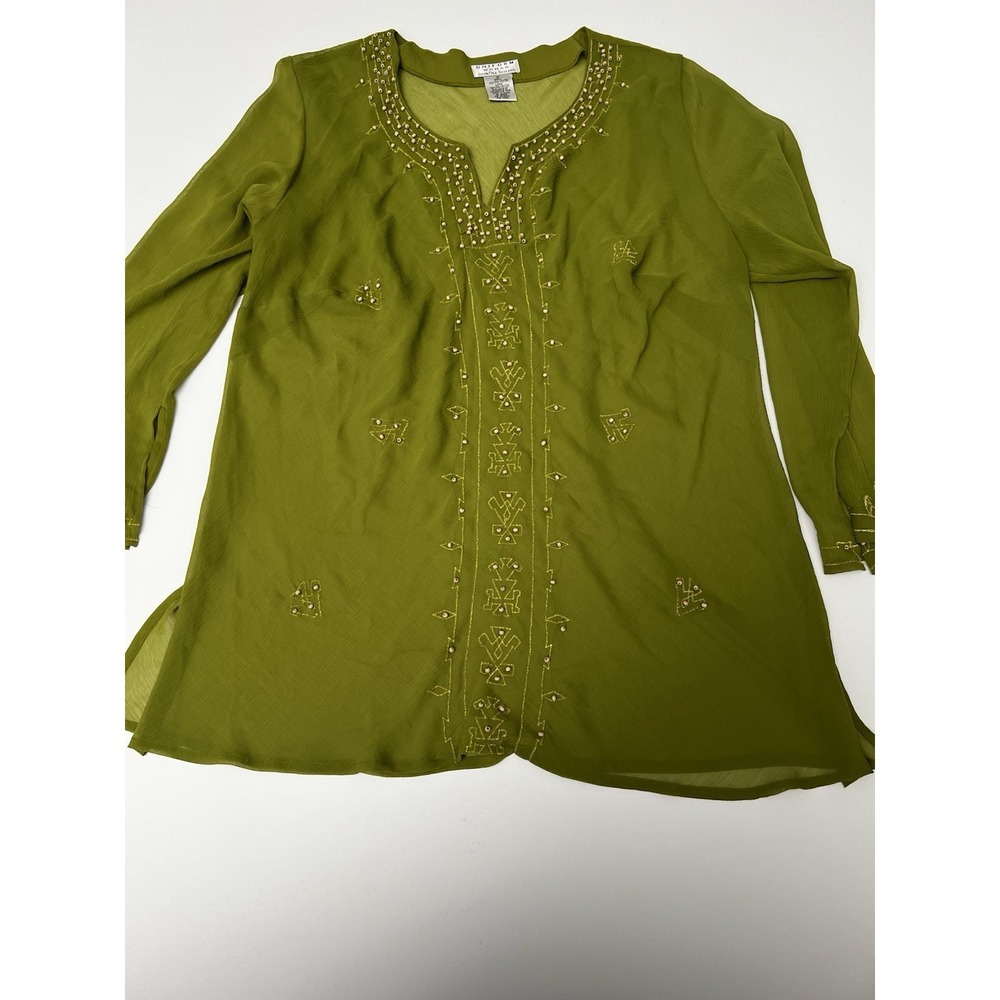 VTG Womens Uniform John Paul Richard Lime Green Boho Style Tunic Size 1X